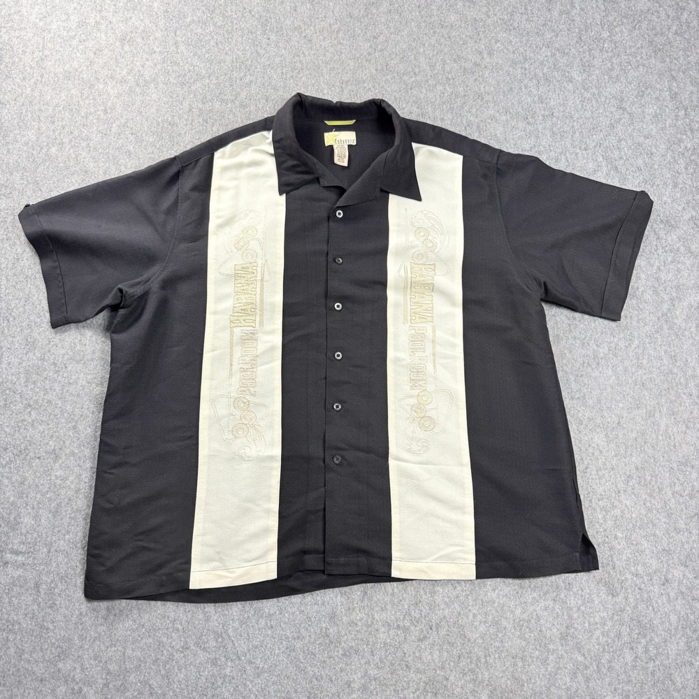 Cubavera Shirt Men XXL Black Embroidery Habana Summer Bowling Short Sleeve